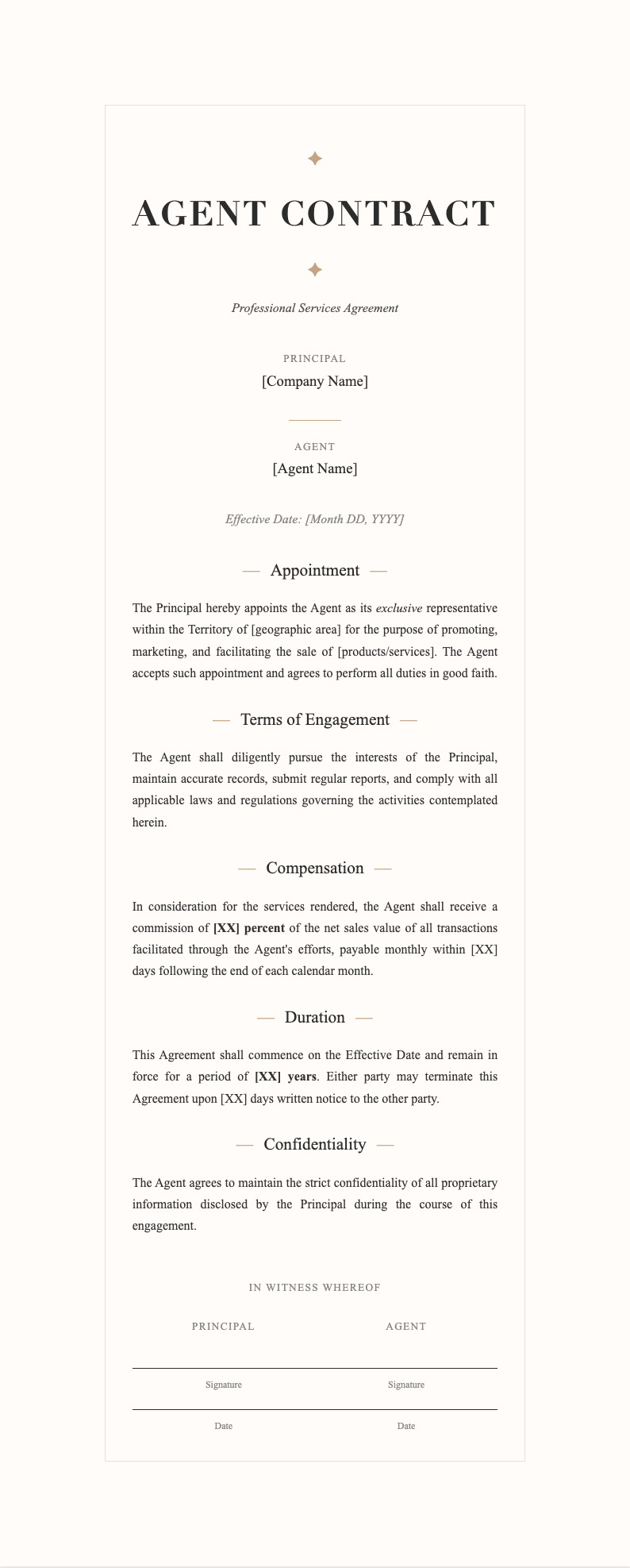 Elegant sophisticated agent contract